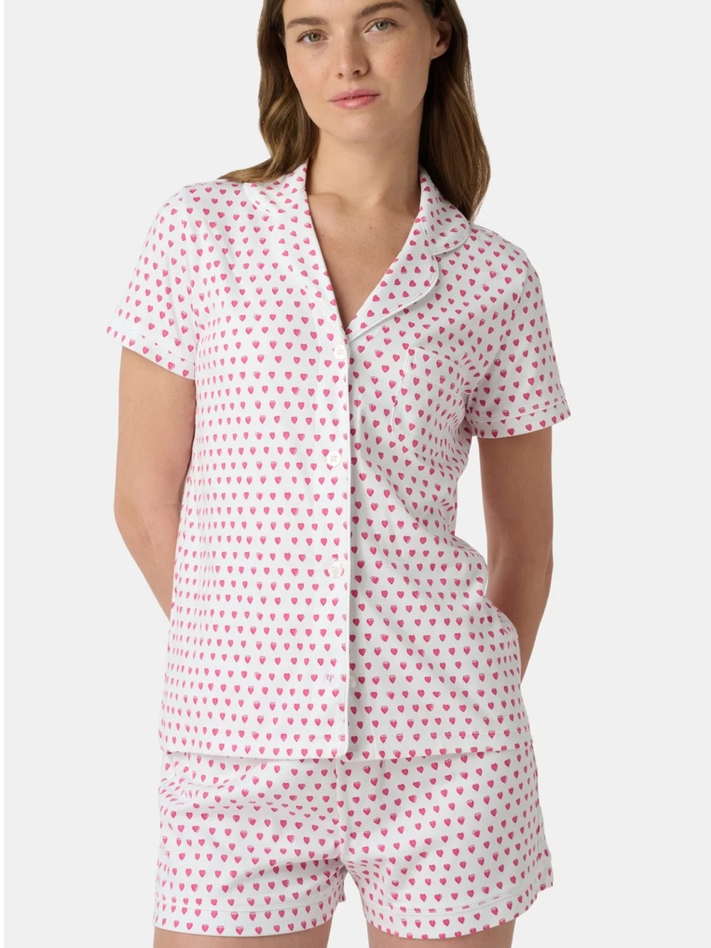 Roller Rabbit White Short Sleeve Pajama Set with Pink Heart Print